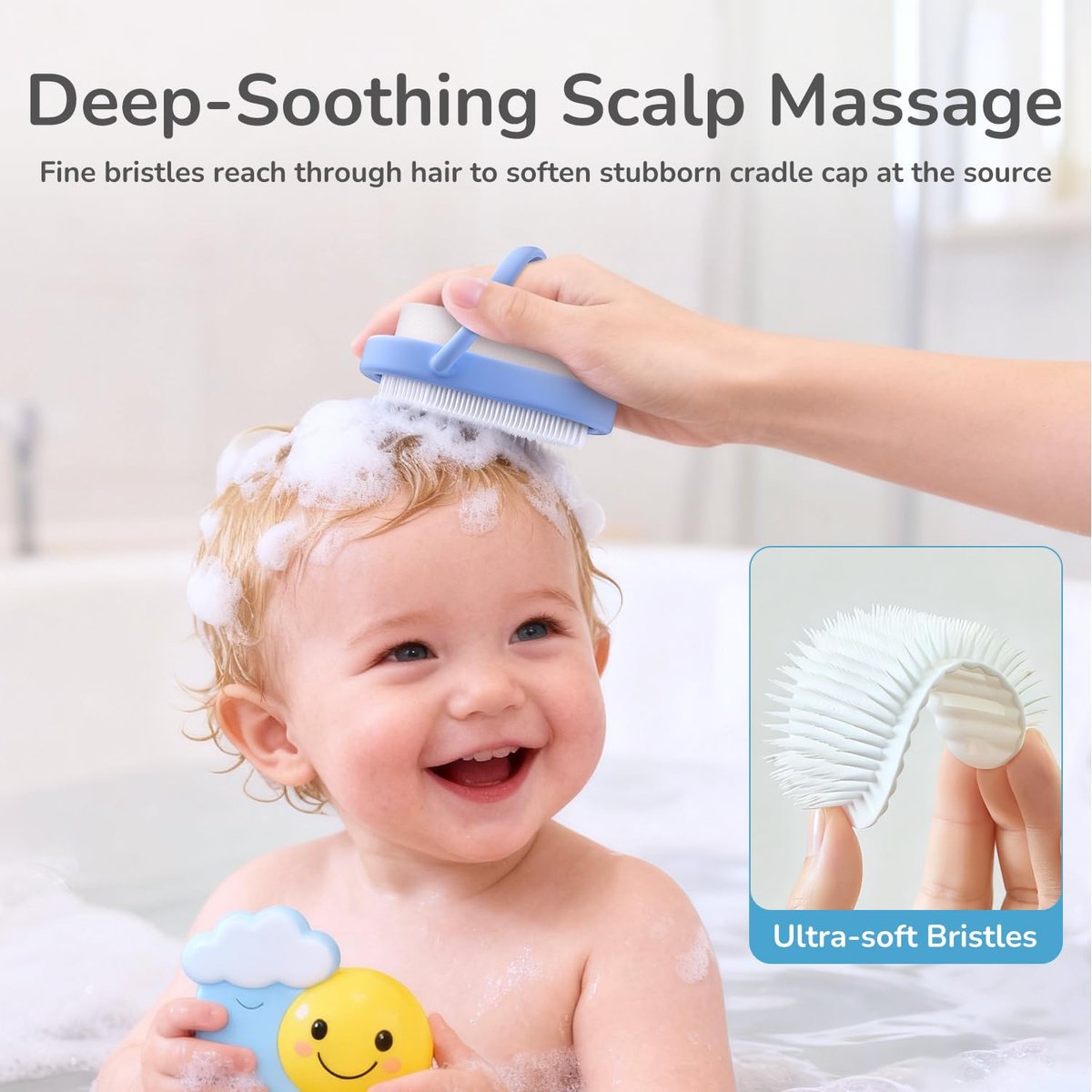 Wishbird 3-in-1 Baby Cradle Cap Pflegeset – Sanfte Bürste, gebogener Kamm & Badeschwamm | BPA-freie Behandlung für Neugeborene & Säuglinge zur Kopfhautmassage & Entfernung von trockenen Schuppen, Hellblau