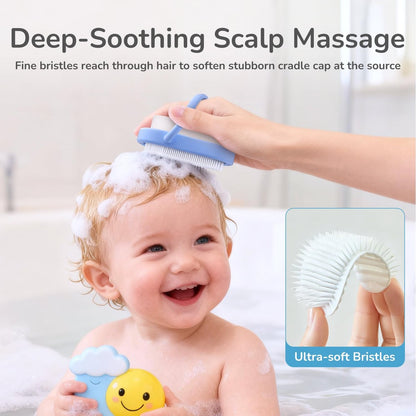 Wishbird 3-in-1 Baby Cradle Cap Pflegeset – Sanfte Bürste, gebogener Kamm & Badeschwamm | BPA-freie Behandlung für Neugeborene & Säuglinge zur Kopfhautmassage & Entfernung von trockenen Schuppen, Hellblau