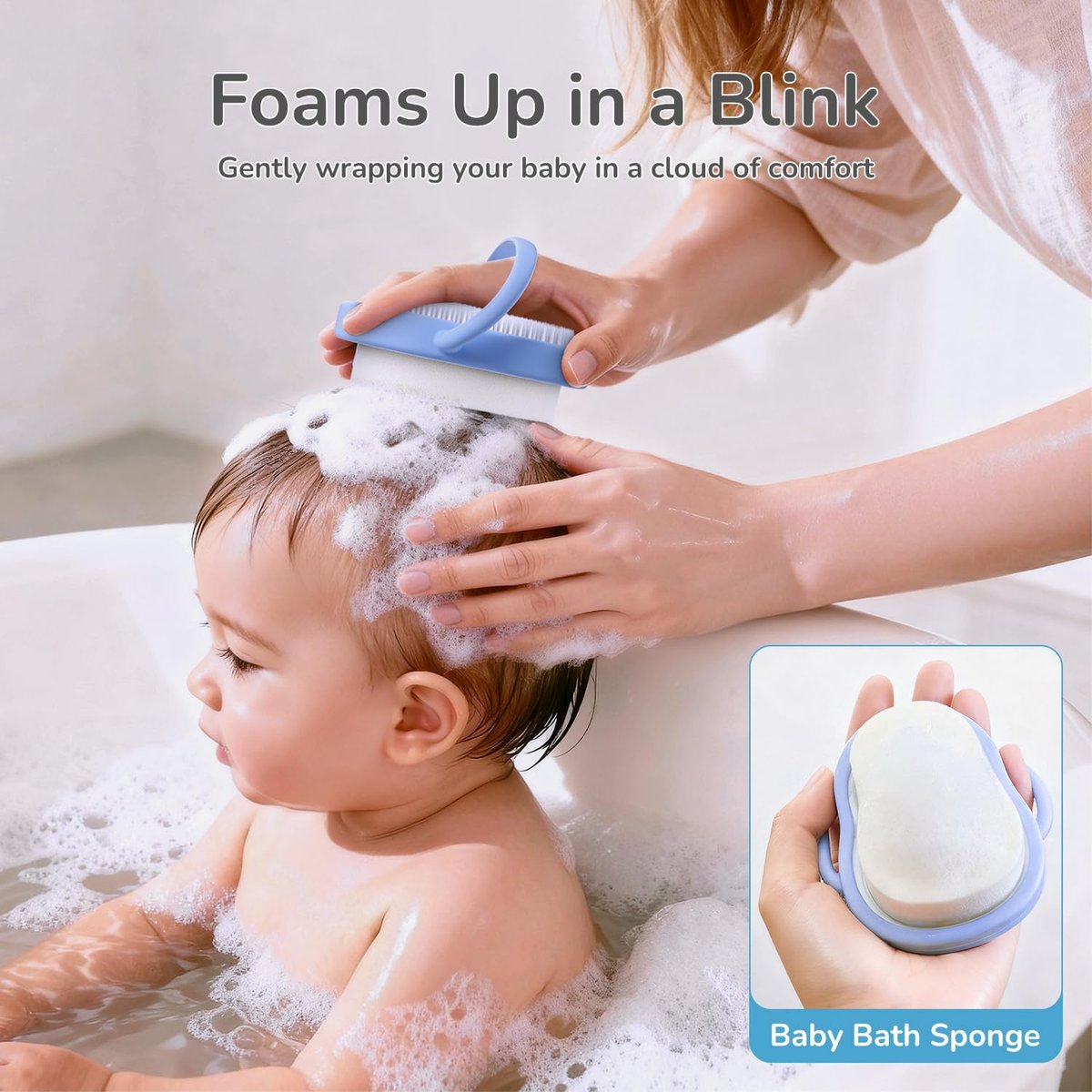 Wishbird 3-in-1 Baby Cradle Cap Pflegeset – Sanfte Bürste, gebogener Kamm & Badeschwamm | BPA-freie Behandlung für Neugeborene & Säuglinge zur Kopfhautmassage & Entfernung von trockenen Schuppen, Hellblau