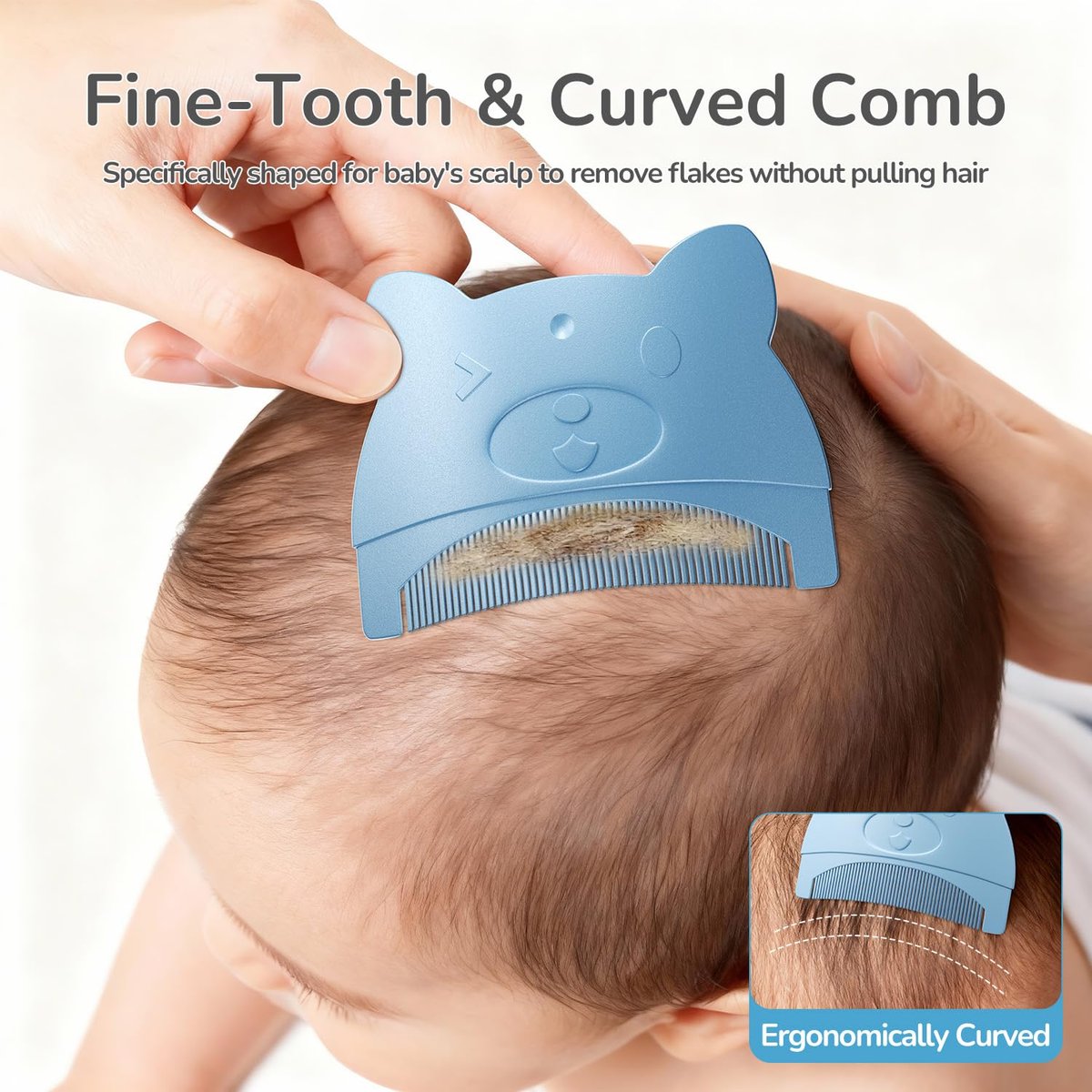 Wishbird 3-in-1 Baby Cradle Cap Pflegeset – Sanfte Bürste, gebogener Kamm & Badeschwamm | BPA-freie Behandlung für Neugeborene & Säuglinge zur Kopfhautmassage & Entfernung von trockenen Schuppen, Hellblau