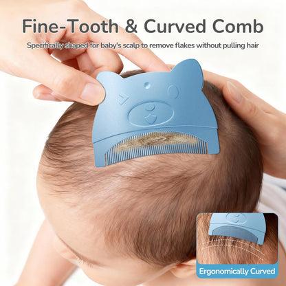 Wishbird 3-in-1 Baby Cradle Cap Pflegeset – Sanfte Bürste, gebogener Kamm & Badeschwamm | BPA-freie Behandlung für Neugeborene & Säuglinge zur Kopfhautmassage & Entfernung von trockenen Schuppen, Hellblau