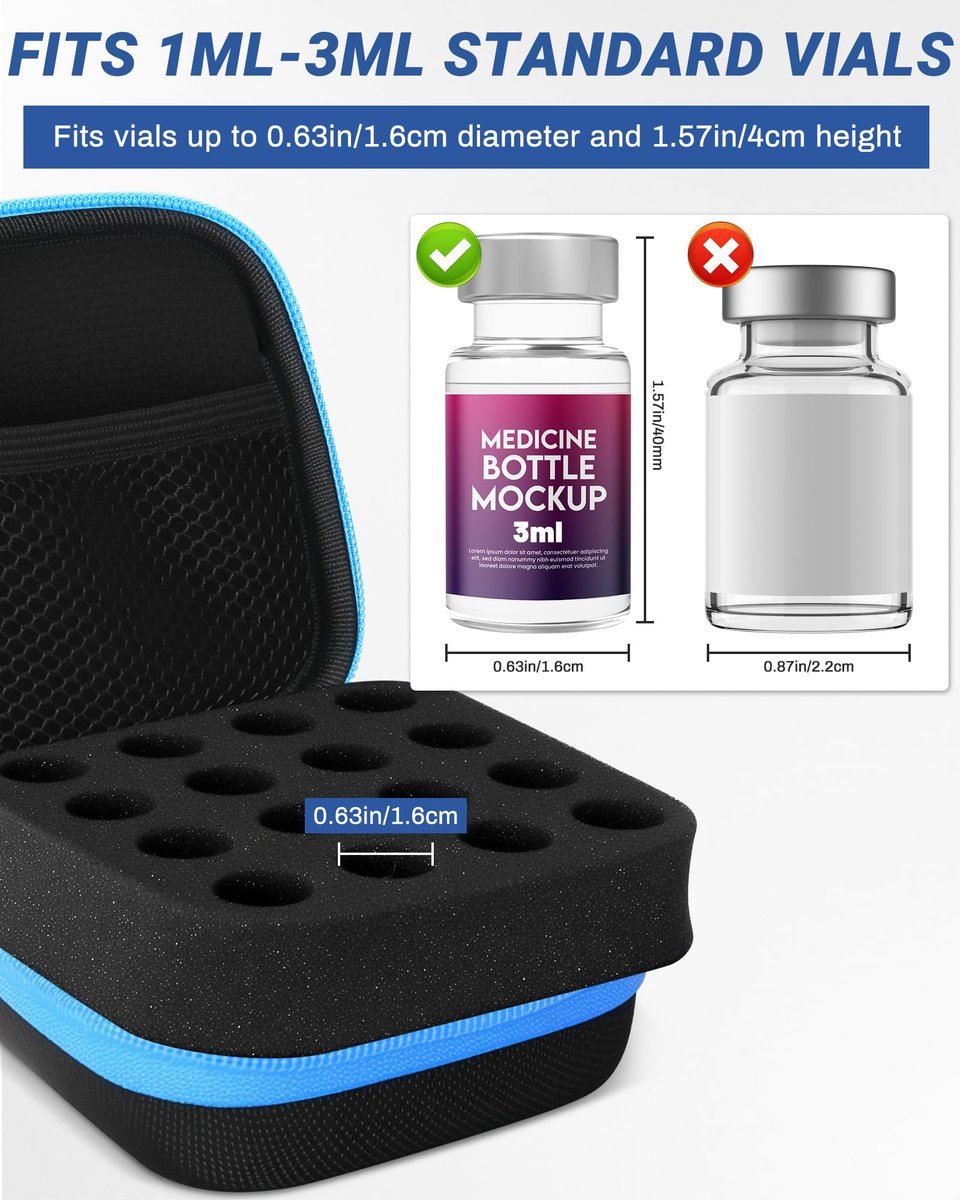Avomosk 16 Slots 3ml Peptide Case – Insulin Vial Halter für Kühlschrank & Reise – Aufbewahrung für 1ml/3ml Standard-Vials – Diabetiker Zubehör (nur Etui)