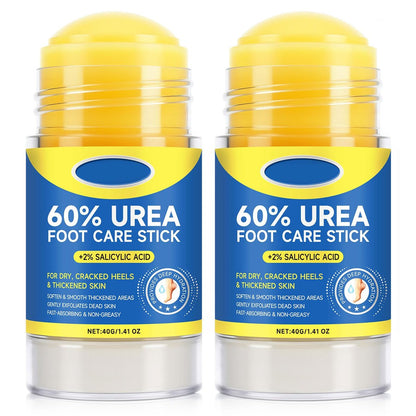 SPRINGSUGAR 60% Urea Fußpflegestift mit 2% Salicylsäure – Extra starke Reparatur für rissige Fersen, trockene Füße und Hornhaut – Feuchtigkeitsspendender Harnstoff-Stick zur Entfernung abgestorbener Haut – 2 Stück