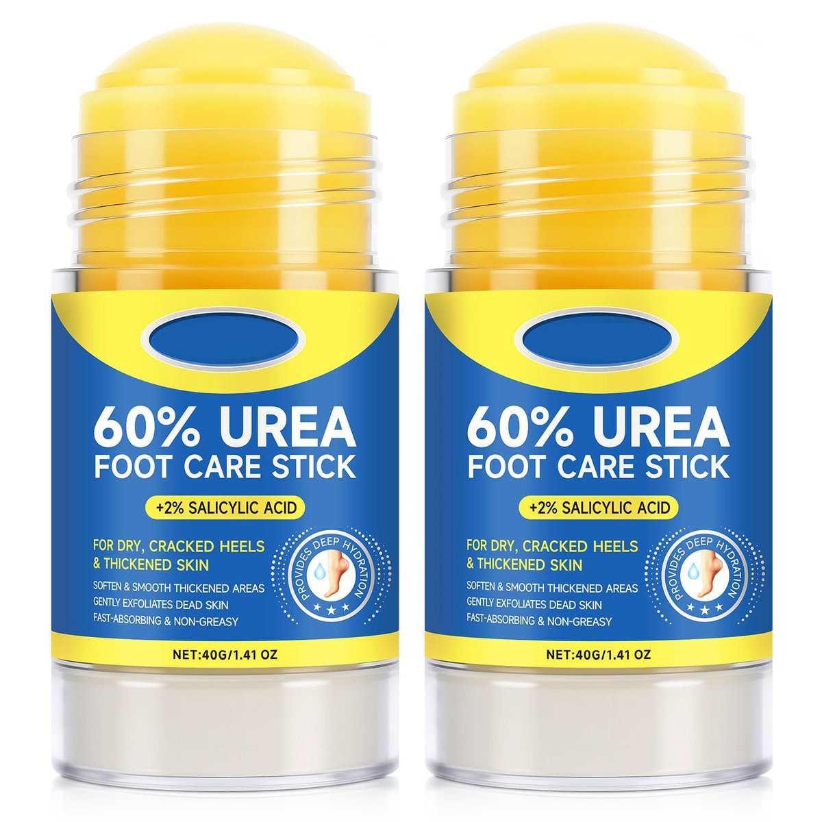 SPRINGSUGAR 60% Urea Fußpflegestift mit 2% Salicylsäure – Extra starke Reparatur für rissige Fersen, trockene Füße und Hornhaut – Feuchtigkeitsspendender Harnstoff-Stick zur Entfernung abgestorbener Haut – 2 Stück
