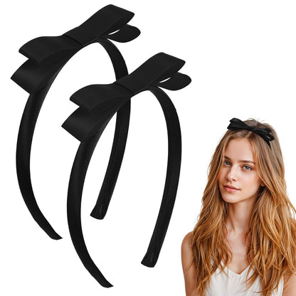 Tyqour 2er-Pack Schwarze Schleifen-Stirnbänder für Damen – Cute Bowknot Haarreifen Prinzessin Haar-Accessoires für Weihnachten, Welttag des Buches, Geburtstag, Kostüm, Alltag