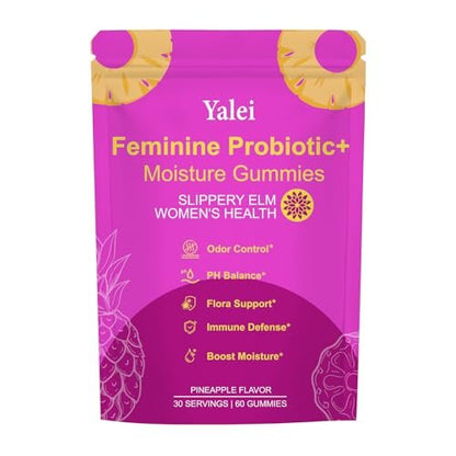 Yalei Slippery Kitty Gummies – Saftige, feminine Probiotika-Gummis für pH-Gleichgewicht und Verdauungsgesundheit mit Ulme – 60 Stück, Ananasgeschmack