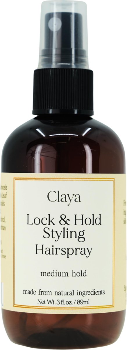 Claya Lock and Hold Styling Hairspray – Natürlicher Halt mit pflanzlicher Kraft, für empfindliche Haut, mittlerer Halt, 90 ml