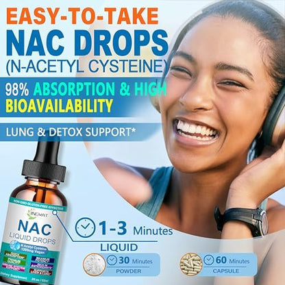 NAC Nahrungsergänzung N-Acetyl Cystein | Hochdosierte NAC 1200 mg Flüssigtropfen für Atemwege, Leber & Nieren Detox, Immununterstützung & Antioxidantien | Vegan | Non-GMO | Glutenfrei | Schnell wirkende Formel
