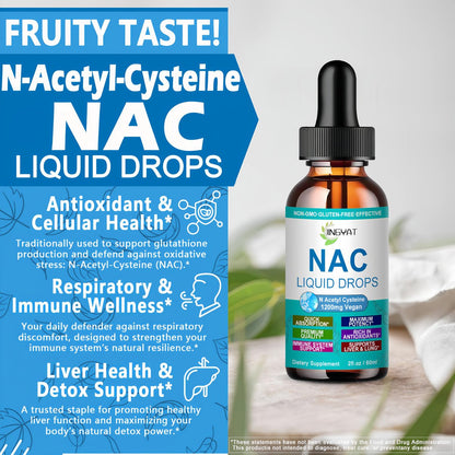 NAC Nahrungsergänzung N-Acetyl Cystein | Hochdosierte NAC 1200 mg Flüssigtropfen für Atemwege, Leber & Nieren Detox, Immununterstützung & Antioxidantien | Vegan | Non-GMO | Glutenfrei | Schnell wirkende Formel