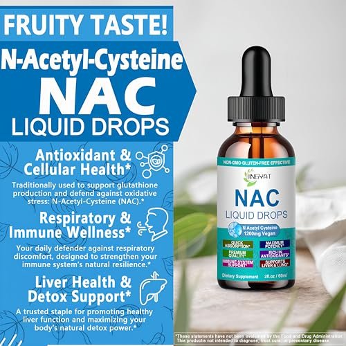 NAC Nahrungsergänzung N-Acetyl Cystein | Hochdosierte NAC 1200 mg Flüssigtropfen für Atemwege, Leber & Nieren Detox, Immununterstützung & Antioxidantien | Vegan | Non-GMO | Glutenfrei | Schnell wirkende Formel