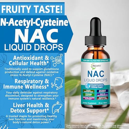 NAC Nahrungsergänzung N-Acetyl Cystein | Hochdosierte NAC 1200 mg Flüssigtropfen für Atemwege, Leber & Nieren Detox, Immununterstützung & Antioxidantien | Vegan | Non-GMO | Glutenfrei | Schnell wirkende Formel