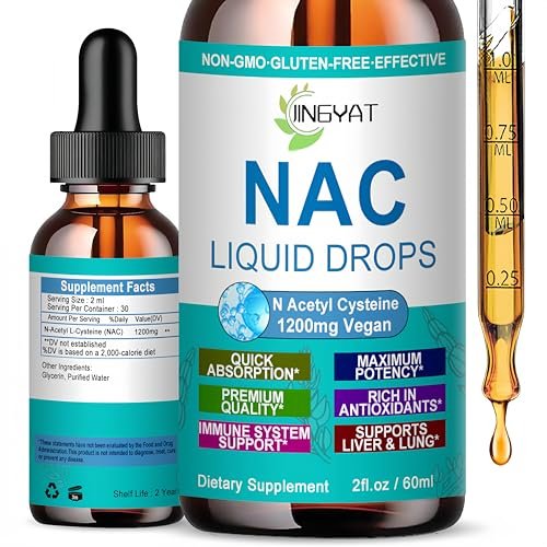 NAC Nahrungsergänzung N-Acetyl Cystein | Hochdosierte NAC 1200 mg Flüssigtropfen für Atemwege, Leber & Nieren Detox, Immununterstützung & Antioxidantien | Vegan | Non-GMO | Glutenfrei | Schnell wirkende Formel