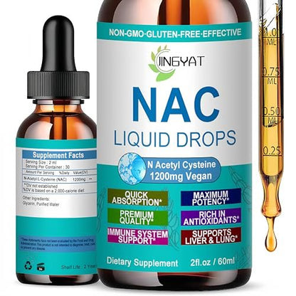 NAC Nahrungsergänzung N-Acetyl Cystein | Hochdosierte NAC 1200 mg Flüssigtropfen für Atemwege, Leber & Nieren Detox, Immununterstützung & Antioxidantien | Vegan | Non-GMO | Glutenfrei | Schnell wirkende Formel