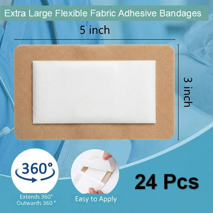 Geiserailie 24 Stück Extra Große Flexible Haftverbände 5 x 3 Zoll Sterile Stoffpflaster mit nicht haftendem Pad, latexfrei, schmerzfreies Entfernen für Wundversorgung und Erste Hilfe (Rechteck)