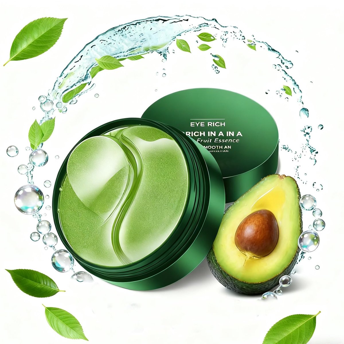 Avocado Augenmaske 60 Stück, Augenpads gegen dunkle Ringe und Schwellungen, feuchtigkeitsspendende Augenmasken für Falten, Augenpads für Frauen, Augenringe, feine Linien reduzieren