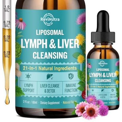 Liposomale Lymphdrainage-Tropfen, Leberreinigung & Entgiftung flüssig mit Mariendistel, Löwenzahn, Klettenwurzel & Echinacea - Lymph- & Leber-Detox, Antioxidans, natürlicher Geschmack 60 ml