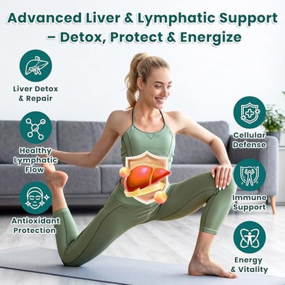 Liposomale Lymphdrainage-Tropfen, Leberreinigung & Entgiftung flüssig mit Mariendistel, Löwenzahn, Klettenwurzel & Echinacea - Lymph- & Leber-Detox, Antioxidans, natürlicher Geschmack 60 ml