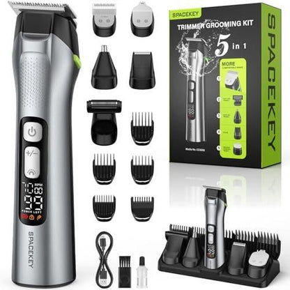 Barttrimmer für Männer, All-in-One Herrenpflegeset, Edelstahlklinge, kabelloser Haarschneider, 150 Minuten Laufzeit, IPX7 wasserdicht, 3 Geschwindigkeiten, einstellbarer Körperhaartrimmer für Nase, Ohren, Gesicht