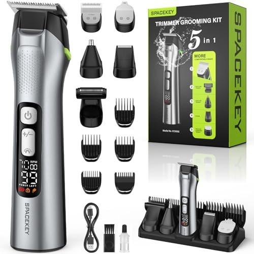 Barttrimmer für Männer, All-in-One Herrenpflegeset, Edelstahlklinge, kabelloser Haarschneider, 150 Minuten Laufzeit, IPX7 wasserdicht, 3 Geschwindigkeiten, einstellbarer Körperhaartrimmer für Nase, Ohren, Gesicht