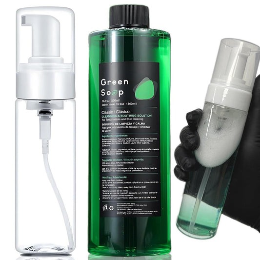 Miuxia Green Soap Tattoo 16,9 Unzen – Hochkonzentrierte Tattoo-Seife mit 7 Unzen Schaumflasche, ergibt 1,3 Gallonen – Tattoo-Zubehör