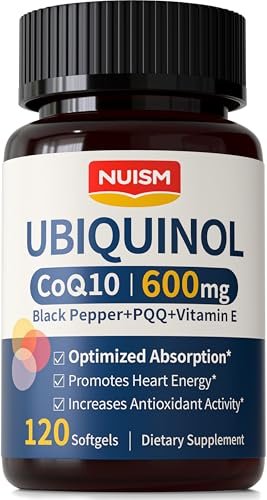 NUISM CoQ10 600mg Weichkapseln – Ubiquinol Q10 Coenzym Supplement, Coq 10 600mg Vitamine für maximale Absorption, Antioxidans Unterstützung für Herzgesundheit & Energie