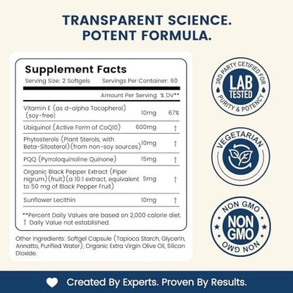 NUISM CoQ10 600mg Weichkapseln – Ubiquinol Q10 Coenzym Supplement, Coq 10 600mg Vitamine für maximale Absorption, Antioxidans Unterstützung für Herzgesundheit & Energie