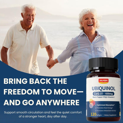 NUISM CoQ10 600mg Weichkapseln – Ubiquinol Q10 Coenzym Supplement, Coq 10 600mg Vitamine für maximale Absorption, Antioxidans Unterstützung für Herzgesundheit & Energie