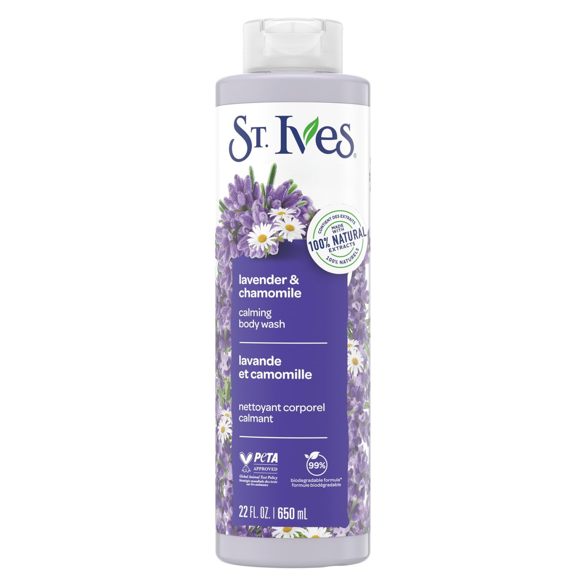 St. Ives Lavendel & Kamille Duschgel – Beruhigende Körperpflege mit 100% natürlichen Extrakten, feuchtigkeitsspendende Körperseife, täglicher Reiniger mit entspannendem Blumenduft, 22 oz