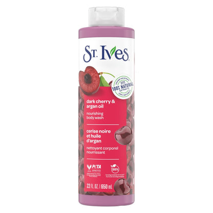 St. Ives Dark Cherry & Argan Oil Body Wash – Nährende Körperpflege mit 100% natürlichen Extrakten, feuchtigkeitsspendendes Duschgel mit süßem Kirschduft, 22 oz