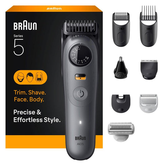 Braun Series 5 All-in-One Bart- & Körperpflege-Set für Männer, kabelloser Trimmer, Haarschneider & Rasierer für Gesicht, Haare & Körper mit glattem Rasierkopf, AIO 5510