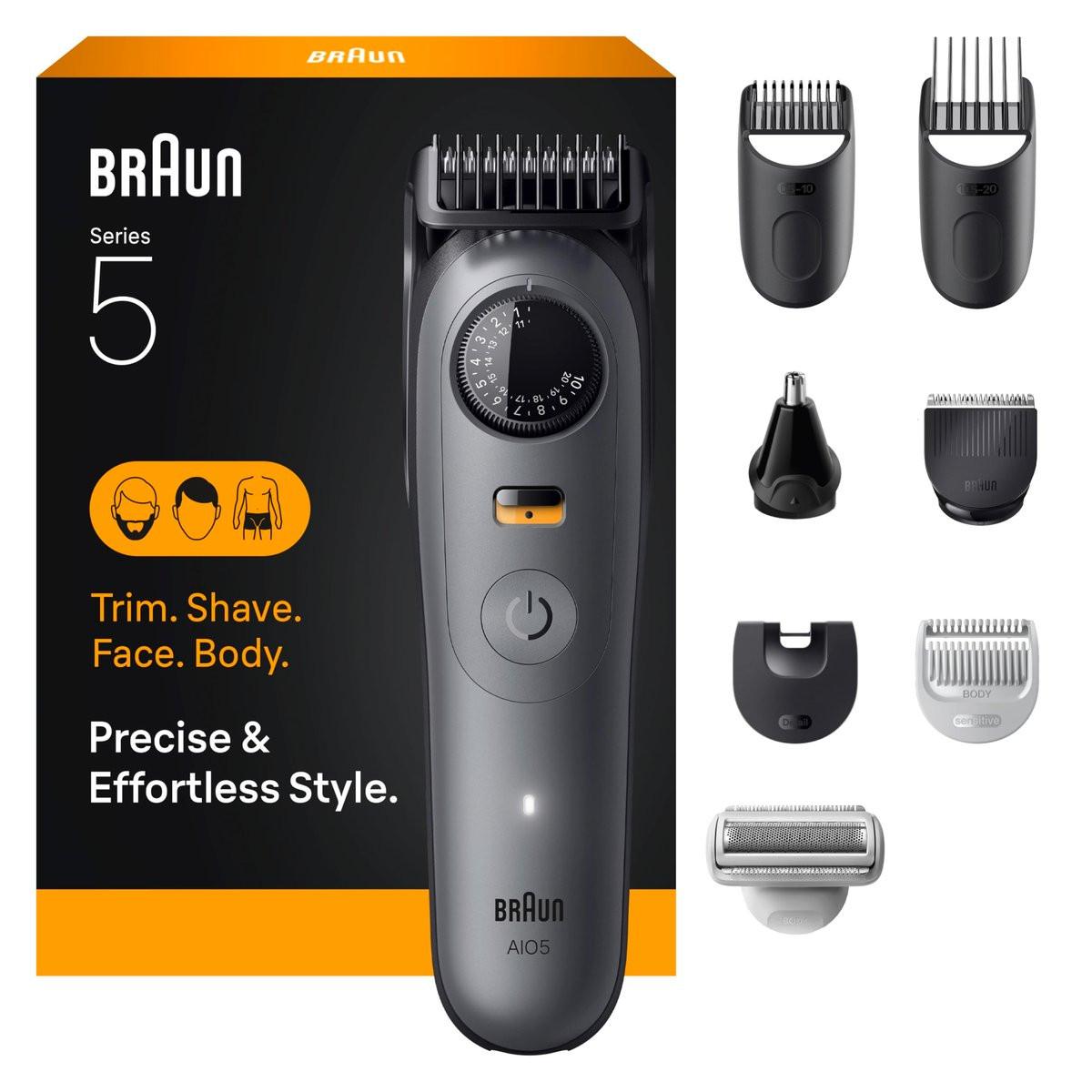 Braun Series 5 All-in-One Bart- & Körperpflege-Set für Männer, kabelloser Trimmer, Haarschneider & Rasierer für Gesicht, Haare & Körper mit glattem Rasierkopf, AIO 5510