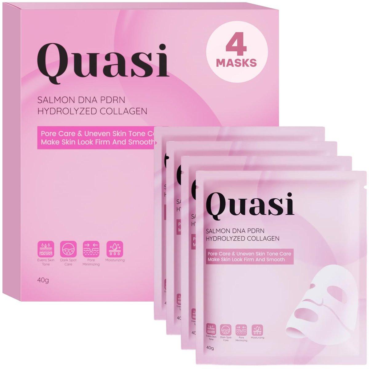 Quasi Salmon PDRN Kollagen Maske – Koreanische Hautpflege-Gesichtsmaske für Feuchtigkeit, Straffung & Glättung, Kollagen-Boost & Porenpflege – 4 Masken, nicht reizend, natürliche Inhaltsstoffe