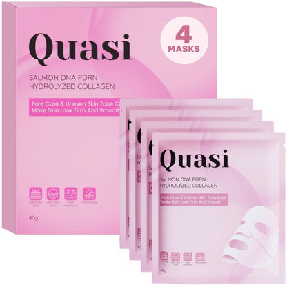 Quasi Salmon PDRN Kollagen Maske – Koreanische Hautpflege-Gesichtsmaske für Feuchtigkeit, Straffung & Glättung, Kollagen-Boost & Porenpflege – 4 Masken, nicht reizend, natürliche Inhaltsstoffe