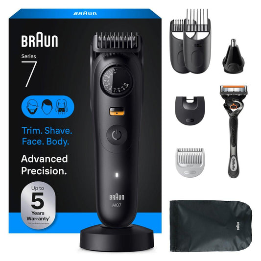 Braun Series 7 All-in-One Bart- und Körperpflege-Set für Männer, kabelloser Trimmer, Haarschneider und Rasierer für Gesicht, Haare und Körper mit Gillette ProGlide Rasierer, AIO 7535
