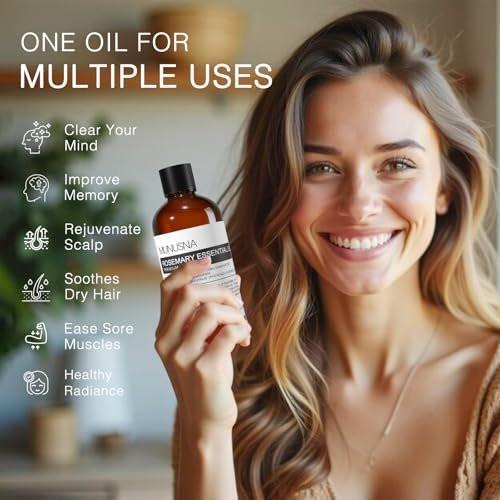 MUNUSNA Rosmarinöl 100 ml – 100% reines Rosmarinöl für Haarwachstum, Premium Aromatherapieöl für Hautpflege, Körpermassage, Diffuser, Seifen- und Kerzenherstellung