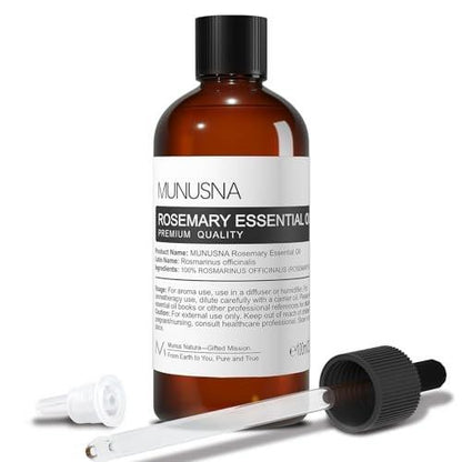 MUNUSNA Rosmarinöl 100 ml – 100% reines Rosmarinöl für Haarwachstum, Premium Aromatherapieöl für Hautpflege, Körpermassage, Diffuser, Seifen- und Kerzenherstellung