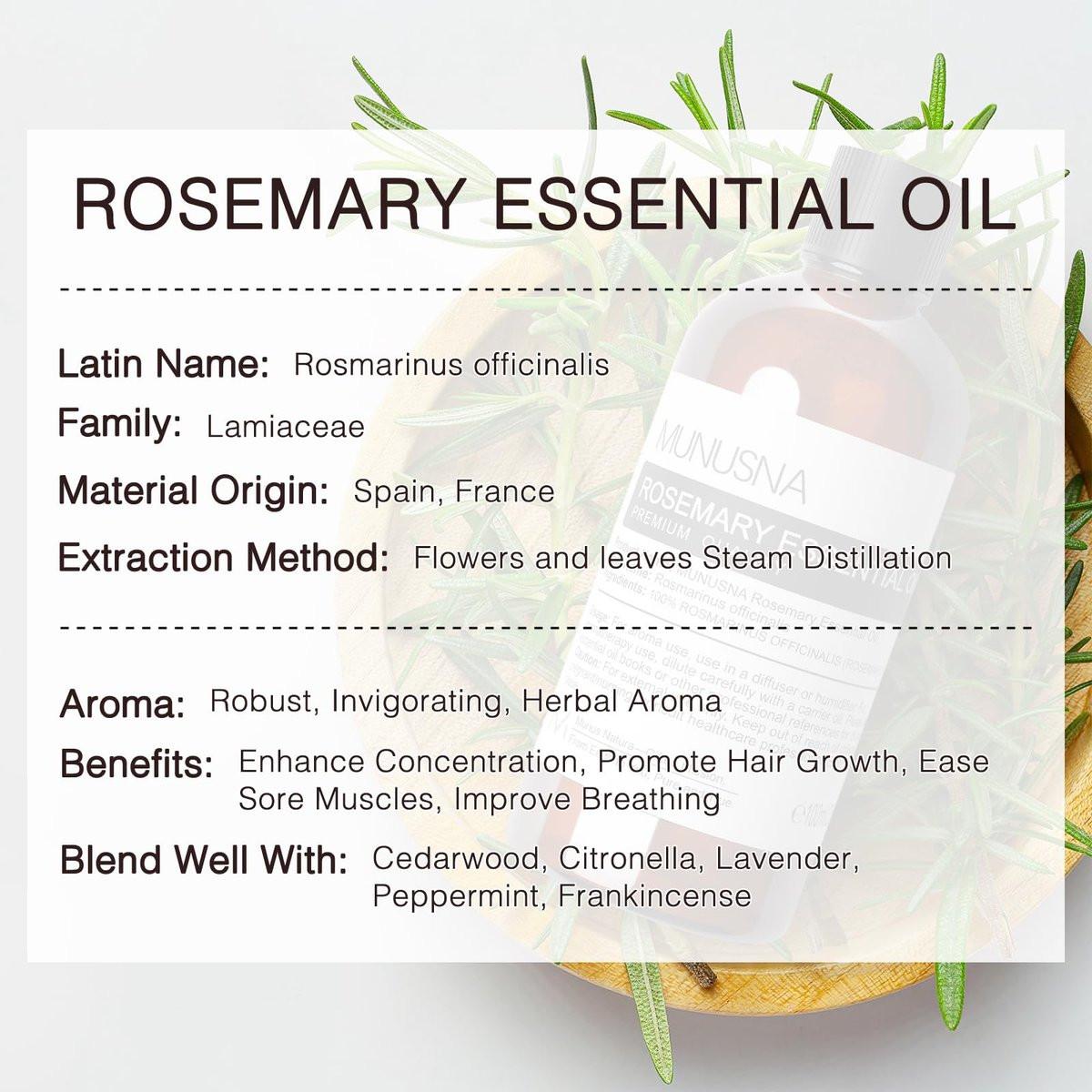 MUNUSNA Rosmarinöl 100 ml – 100% reines Rosmarinöl für Haarwachstum, Premium Aromatherapieöl für Hautpflege, Körpermassage, Diffuser, Seifen- und Kerzenherstellung