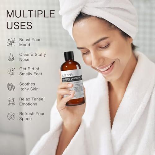 MUNUSNA Teebaumöl 100 ml – 100% reines, natürliches Teebaumöl für Haut, Haare, Diffuser, Aromatherapie, Kopfhaut und Körpermassage