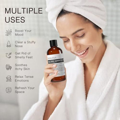 MUNUSNA Teebaumöl 100 ml – 100% reines, natürliches Teebaumöl für Haut, Haare, Diffuser, Aromatherapie, Kopfhaut und Körpermassage