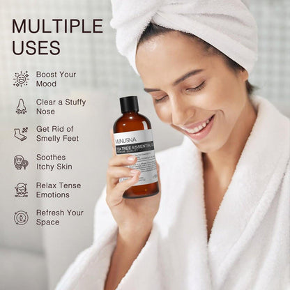 MUNUSNA Teebaumöl 100 ml – 100% reines, natürliches Teebaumöl für Haut, Haare, Diffuser, Aromatherapie, Kopfhaut und Körpermassage