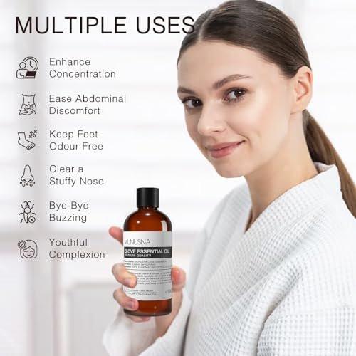 MUNUSNA Nelkenöl 100% rein natürlich – 100 ml für Mundpflege, Zahnfleisch, Aromatherapie, Diffuser, Haut, Körper, Seifen- und Kerzenherstellung