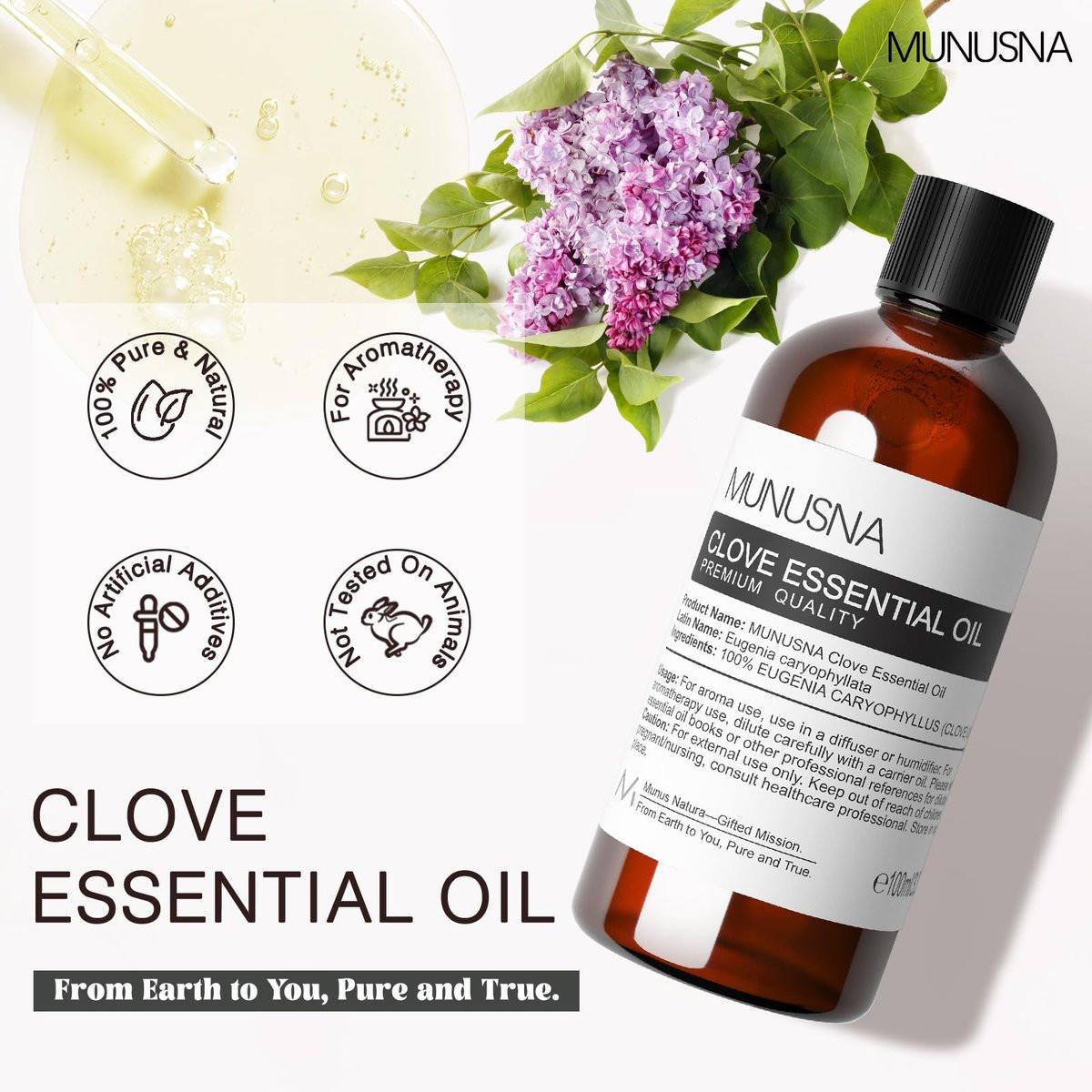 MUNUSNA Nelkenöl 100% rein natürlich – 100 ml für Mundpflege, Zahnfleisch, Aromatherapie, Diffuser, Haut, Körper, Seifen- und Kerzenherstellung