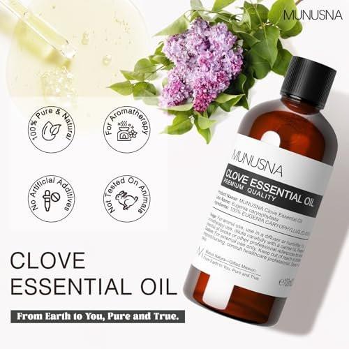 MUNUSNA Nelkenöl 100% rein natürlich – 100 ml für Mundpflege, Zahnfleisch, Aromatherapie, Diffuser, Haut, Körper, Seifen- und Kerzenherstellung