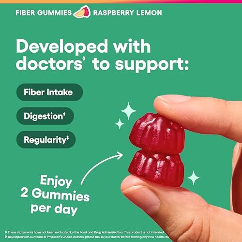 Physician's CHOICE Fiber Gummies für GLP-1 Unterstützung - Ohne Zuckerzusatz & Vegan - Himbeer-Zitrone - Präbiotische Ballaststoffe aus Chicorée-Wurzel - Verdauungsgesundheit & Regelmäßigkeit für Frauen & Männer - 60 Stück