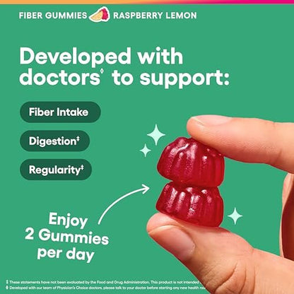 Physician's CHOICE Fiber Gummies für GLP-1 Unterstützung - Ohne Zuckerzusatz & Vegan - Himbeer-Zitrone - Präbiotische Ballaststoffe aus Chicorée-Wurzel - Verdauungsgesundheit & Regelmäßigkeit für Frauen & Männer - 60 Stück