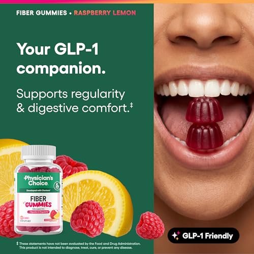 Physician's CHOICE Fiber Gummies für GLP-1 Unterstützung - Ohne Zuckerzusatz & Vegan - Himbeer-Zitrone - Präbiotische Ballaststoffe aus Chicorée-Wurzel - Verdauungsgesundheit & Regelmäßigkeit für Frauen & Männer - 60 Stück