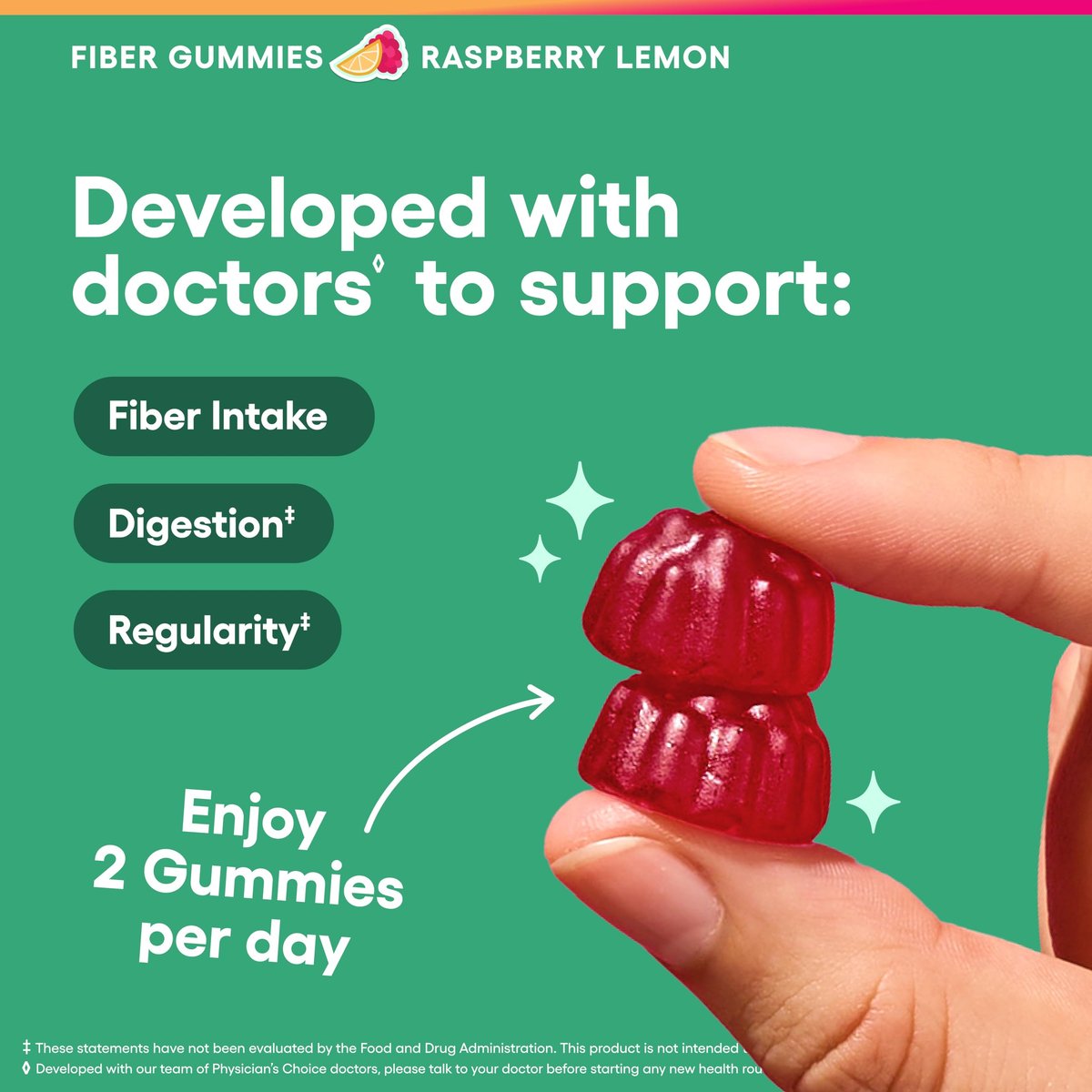 Physician's CHOICE Fiber Gummies für GLP-1 Unterstützung - Ohne Zuckerzusatz & Vegan - Himbeer-Zitrone - Präbiotische Ballaststoffe aus Chicorée-Wurzel - Verdauungsgesundheit & Regelmäßigkeit für Frauen & Männer - 60 Stück