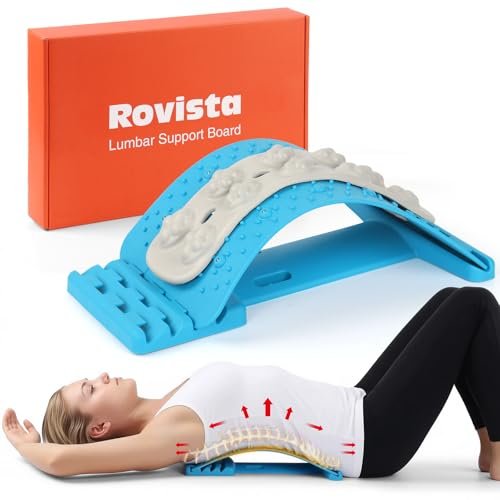 Premium Rückenstrecker für Linderung von Rückenschmerzen – 4-stufig verstellbare Lordosestütze mit weichem EVA-Massagestreifen – Langlebig & tragbarer Rückenknacker zum Lösen von Verspannungen (Blau)