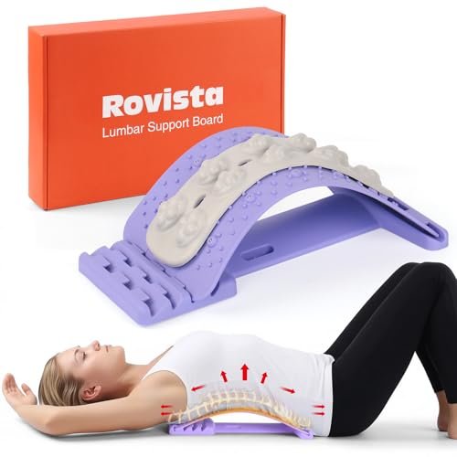Premium Rückenstrecker für Linderung von Rückenschmerzen – 4-stufig verstellbare Lordosestütze mit weichem EVA-Massagestreifen – Langlebig & tragbarer Rückenknacker zum Lösen von Verspannungen (Lila)