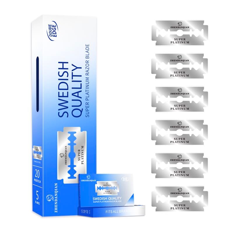 ZHENDANQIAN Super Platinum Doppelklingen-Rasierklingen, Schwedische Qualität, 100er Pack, Scharf und nicht reizend, 1,69 x 0,87 Zoll, 6-Monats-Vorrat